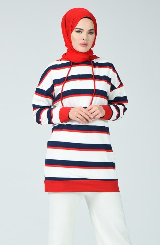 Striped Sweatshirt Ecru Navy Blue 0792-02