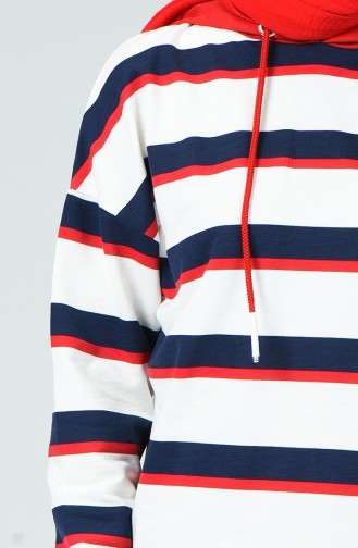 Striped Sweatshirt Ecru Navy Blue 0792-02