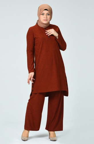 Corded Tunic Pants Double Set Brick 7028-01