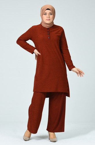 Corded Tunic Pants Double Set Brick 7028-01