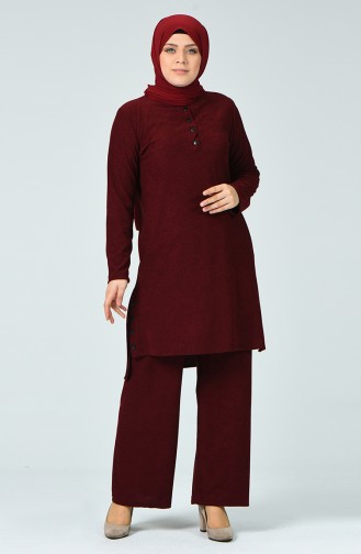 Fitillli Tunik Pantolon İkili Takım 7028-05 Bordo