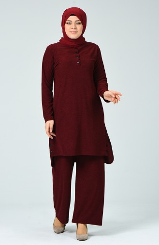 Fitillli Tunik Pantolon İkili Takım 7028-05 Bordo