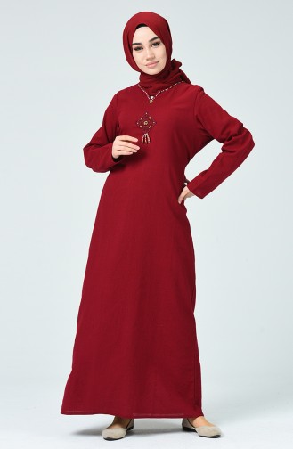 Robe à Lacet Tissu Şile 0065-04 Bordeaux 0065-04