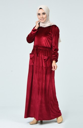 Sleeve Elastic Velvet Dress Bordeaux 1250-01