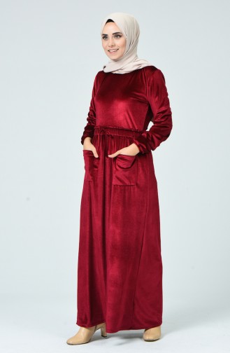 Sleeve Elastic Velvet Dress Bordeaux 1250-01