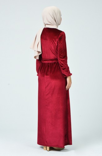 Sleeve Elastic Velvet Dress Bordeaux 1250-01