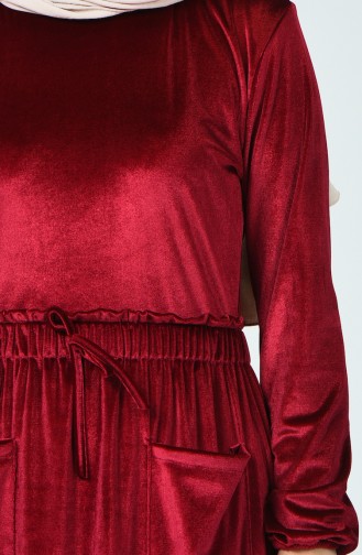 Sleeve Elastic Velvet Dress Bordeaux 1250-01