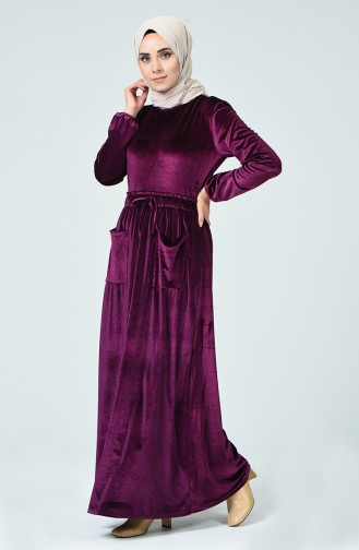 Sleeve Elastic Velvet Dress Purple 1250-02