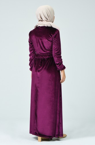 Sleeve Elastic Velvet Dress Purple 1250-02