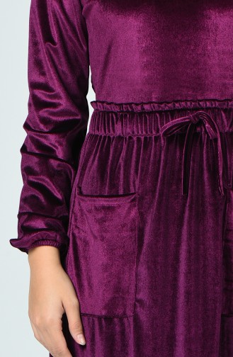 Sleeve Elastic Velvet Dress Purple 1250-02