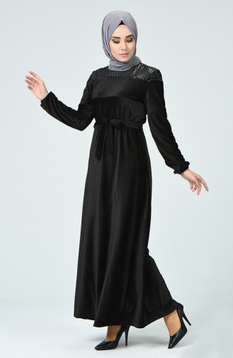 Fitlli Kadife Elbise 1252-05 Siyah