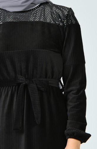 Fitlli Kadife Elbise 1252-05 Siyah