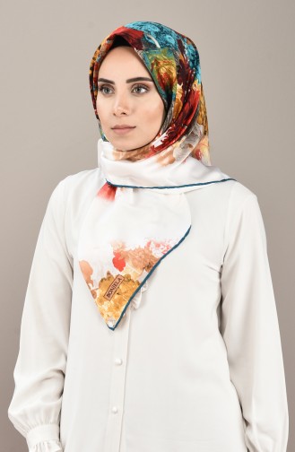 Patterned Rayon Scarf Broken White Petroleum 2406-07