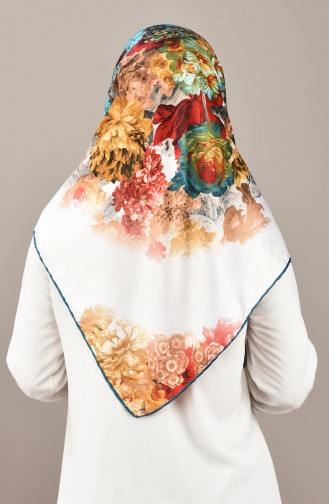 Patterned Rayon Scarf Broken White Petroleum 2406-07