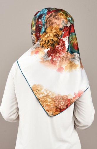 Patterned Rayon Scarf Broken White Petroleum 2406-07