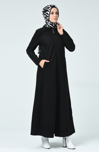 Samt Hijab-Mantel mit Reissverschluss 0022-01 Schwarz 0022-01