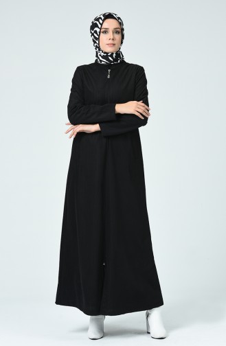 Samt Hijab-Mantel mit Reissverschluss 0022-01 Schwarz 0022-01