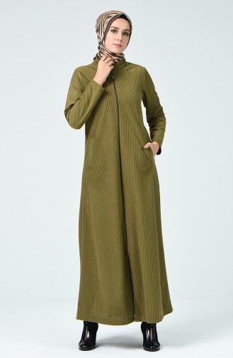 Samt Hijab-Mantel mit Reissverschluss 0022-02 Khaki 0022-02
