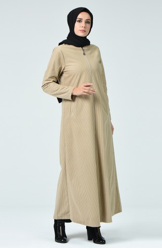Samt Hijab-Mantel mit Reissverschluss 0022-03 Beige 0022-03