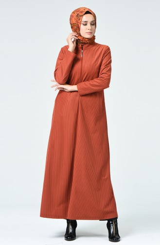 Samt Hijab-Mantel mit Reissverschluss 0022-04 Ziegelrot 0022-04