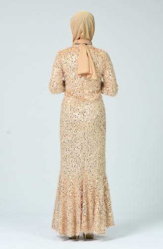 Pullu Abiye Elbise 81754-01 Bej