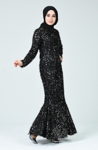 Black Hijab Evening Dress 81754-02