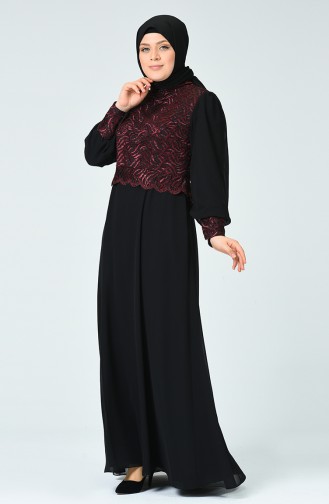 Grosse Grösse Silbernes Abendkleid 1313-01 Weinrot 1313-01
