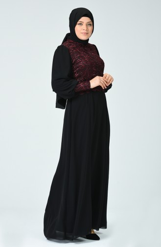 Claret Red Hijab Evening Dress 1313-01