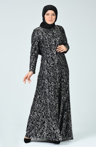 Robe de Soirée a Paillettes Grande Taille 1314-01 Noir Argent Gris 1314-01