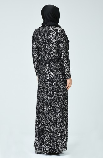 Robe de Soirée a Paillettes Grande Taille 1314-01 Noir Argent Gris 1314-01