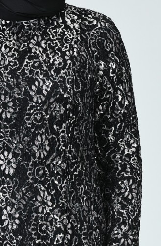 Robe de Soirée a Paillettes Grande Taille 1314-01 Noir Argent Gris 1314-01