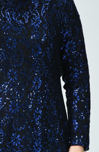 Robe de Soirée à  Paillettes Grande Taille 1314-02 Noir Bleu Roi 1314-02