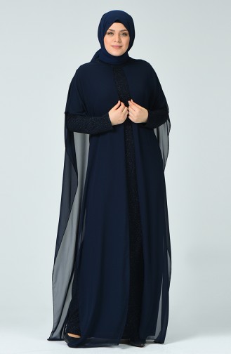 Navy Blue İslamitische Avondjurk 6287-02