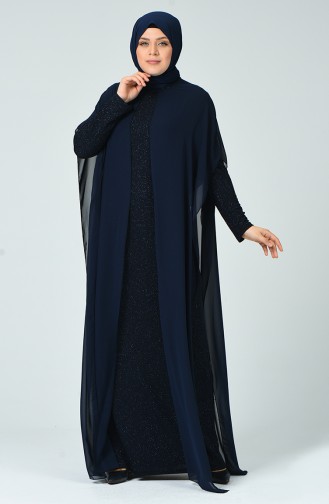 Navy Blue Hijab Evening Dress 6287-02