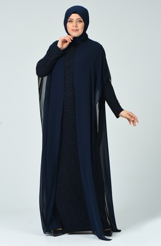 Robe de Soirée à Paillettes Grande Taille 6287-02 Bleu Marine 6287-02