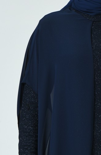 Robe de Soirée à Paillettes Grande Taille 6287-02 Bleu Marine 6287-02