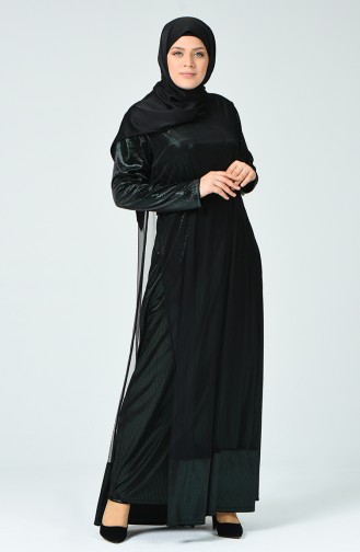 Green Hijab Evening Dress 6291-03