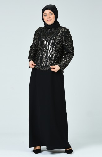 Robe de Soirée à Paillettes Grande Taille 6292-02 Noir 6292-02