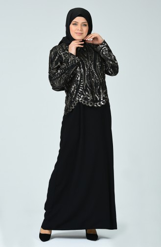 Robe de Soirée à Paillettes Grande Taille 6292-02 Noir 6292-02