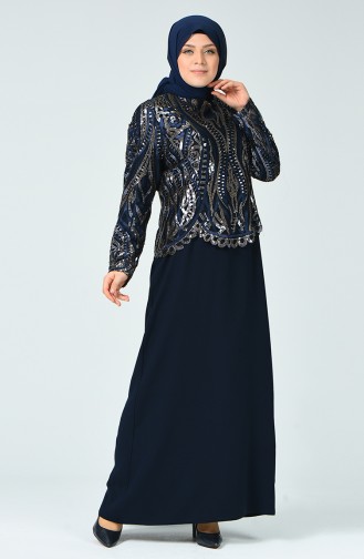 Navy Blue Hijab Evening Dress 6292-03
