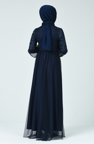 Navy Blue Hijab Evening Dress 5239-03