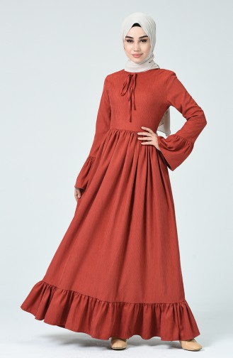 Pleated Velvet Dress Brick 81757-01