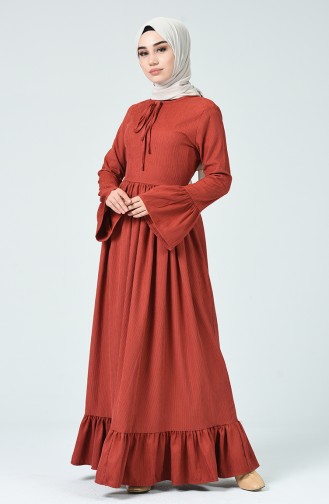 Pleated Velvet Dress Brick 81757-01