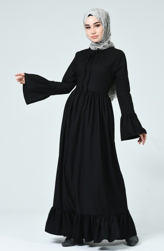 فستان مخمل مطوي أسود 81757-03