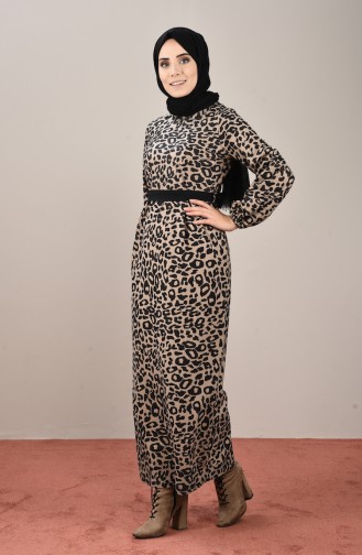 Leopard Print Velvet Dress Black Mink 8154-01