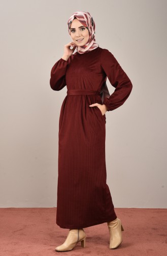 Velvet Belted Dress Bordeaux 8155-06