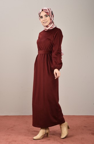 Velvet Belted Dress Bordeaux 8155-06