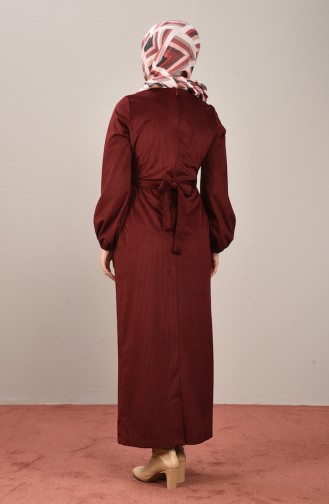 Velvet Belted Dress Bordeaux 8155-06