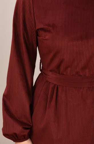 Velvet Belted Dress Bordeaux 8155-06