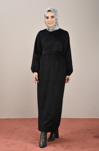فستان مخمل بحزام أسود 8155-07
